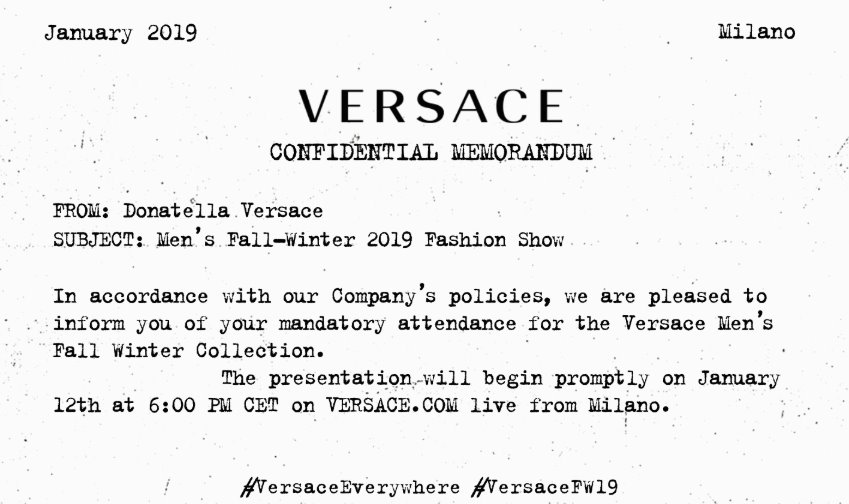 Versace sfilata autunno inverno 2019 Live Streaming