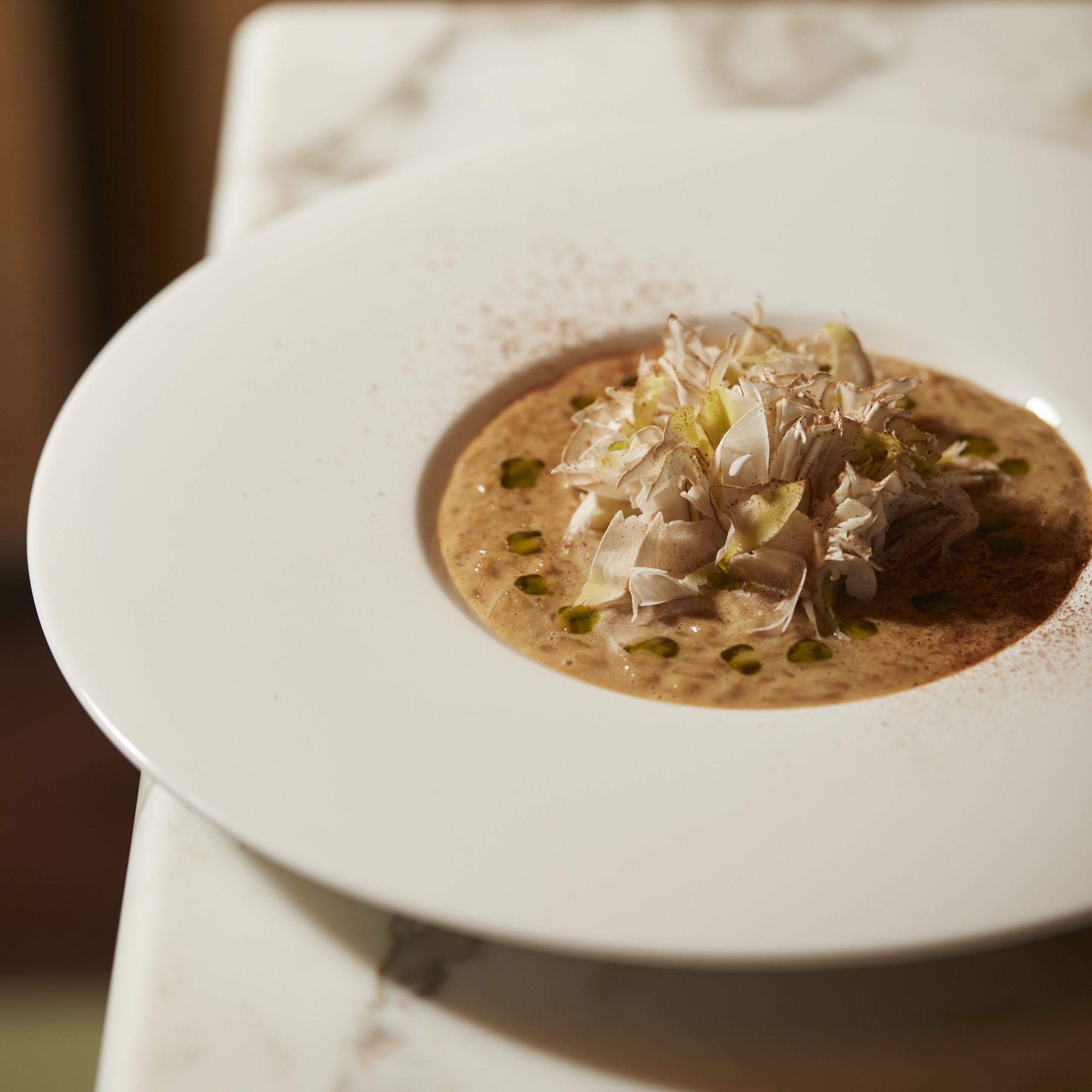 Risotto cotto in estrazione di champignon, anice stellato
